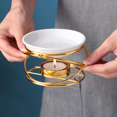 China Morden Luxury Gold Small Oil Burner Censer and Ceramic Holder Dish with Candle Burners for Essential Oil for sale