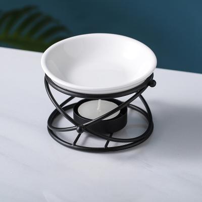 China CLASSIC Black Round Unique White Round Candle Oil Burners Plate Candle Wax Burners With Iron Candle Warmer for sale