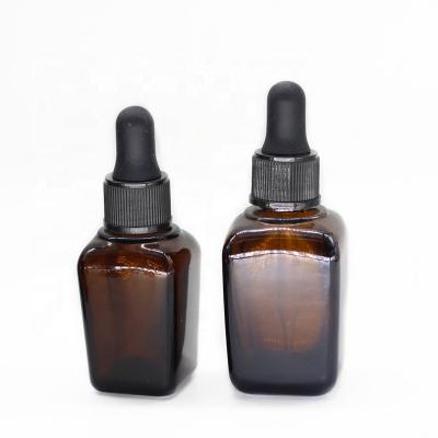 China Personal Care Square Glass Bottle 50ml 30ml 10ml 100ml Amber Glass Dropper Bottles For Essential Oil for sale