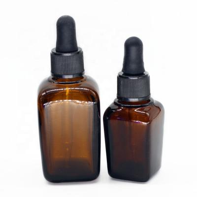 China 10ml 15ml 30ml 50ml 100ml Personal Care Bottle Glass Amber Square Vitamin Bottles With Glass Dropper for sale