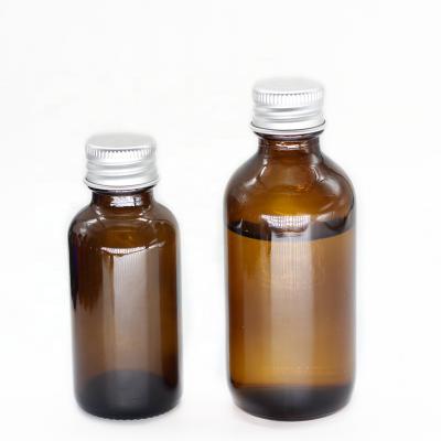 China Personal Care 1oz 2oz 30ml 60ml Amber Boston Round Glass Bottle With Silver Caps For Essential Oil Packaging for sale