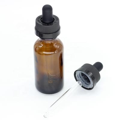 China Essential Oil 30ml Boston Round Amber Glass Bottles With Child Proof Food Grade Glass Dropper for sale