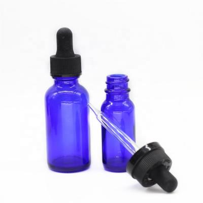 China Eco-friendly Recyclable 2oz 1oz 1/2oz Boston Blue 15ml 30ml 60ml Cobalt Round Glass Dropper Bottles for sale