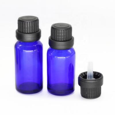 China Personal Care Blue Glass Dropper Bottles 15ml 20ml Bottles With 18mm Tamper Evident Cap For E Liquid for sale