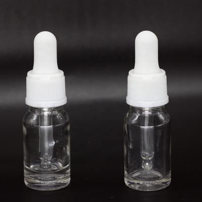 China 10ml euro dropper glass cosmetic packaging clear bottle with white regular glass dropper for sale