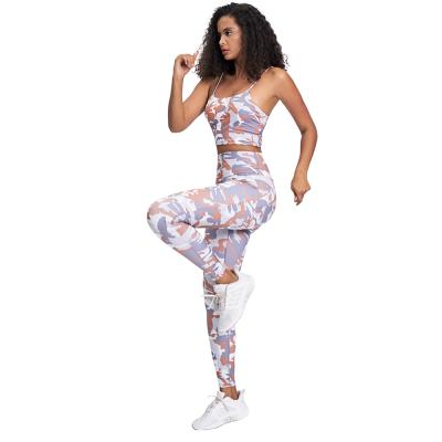 China 2021 Breathable Women Camouflage Yoga Tops Workout Clothes Athletic Sports Wear Bra Gym Legging Fitness Set Yoga Pants for sale