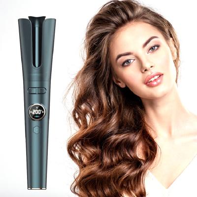 China Fashion Gray Cordless Negative Ion Function LCD Display Portable Rechargeable Lazy Automatic Hair Curler for sale