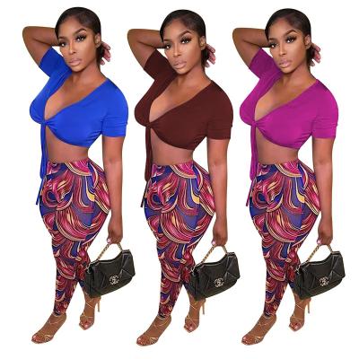 China Women's clothing anti-pilling 2022 summer women's anti-pilling sets sexy outfit printing lace two-piece set 2 pieces pants sets for sale