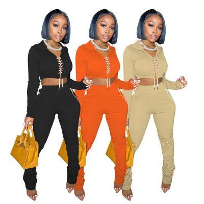 China QUICK DRY QUICK DRY sexy belly button sets sport women two piece clothing lace up long sleeve 2 piece pants set for ladies for sale