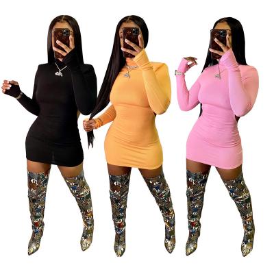 China Bodycon Mini Dress Knitted Turtleneck Backless Anti-Static Ribbed Sweater Long Sleeve Dress 2021 spring casual outfits for sale