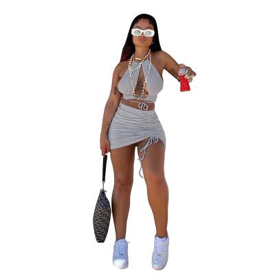 China Anti-static Mini Dress Backless Sexy Summer Anti-static 2021 2-Piece Dress Sets Teams Crop Tank Top Skirt Set Two-Piece Clothing for sale