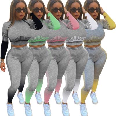 China Anti Pilling Anti Pilling 2021 Women Tracksuit Two Piece Joggers Suit 2 Piece Legging Set 2 Piece Sports Wear Colorblock Yoga Suit 2 Piece Set For Women for sale