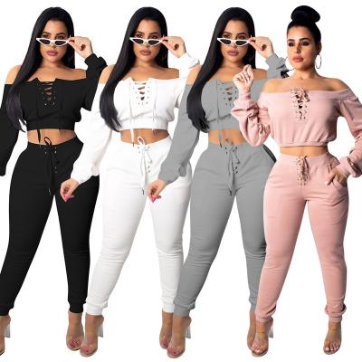 China Anti-pilling Anti-pilling Women Tracksuits Off Shoulder 2 Piece Outfits Sets 2020 Women Clothing Set Two Piece Outfits 2 Piece Pant Sets for sale