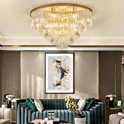 China Modern Gold K9 Crystal Chandeliers Luxury Hotel Lobby Hanging Lights Pendant Chandeliers for sale