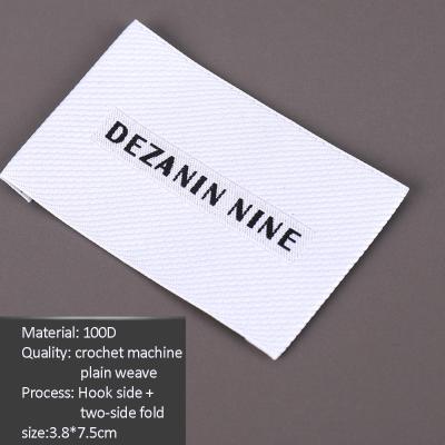 China Fashion Customized Customized Name Logo High Density Satin Twill Woven Tag White Collar Main Private Label For Apparel for sale