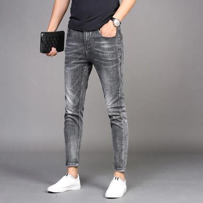 China Casual Korean Smoke Gray Pencil Pants drop shipping style men's jeans brand men's thin feet stock breathable lot jeans long for sale