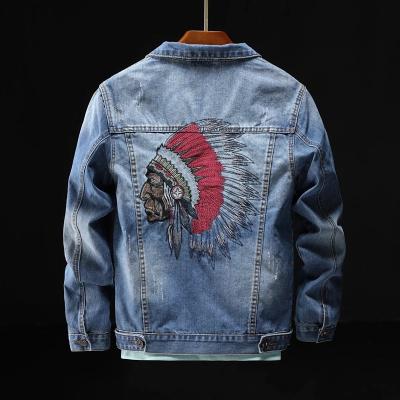 China Heavy Industry Breathable Korean Indian Embroidery Men's Slim Denim Jacket Drop Shipping Waist Motorcycle Men's Slim Jacket 2021 Coats for sale