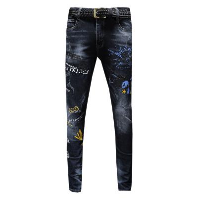 China Japanese Spring Autumn Nightclub Printed Hip Hop Brand Breathable Luxury Men's Jeans Retro Exhaust Streetwear Cowboy Long Pants for sale