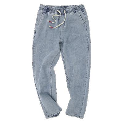 China 2021 Autumn Korean Wide Leg Drawstring Waist Brand Jeans Men's Fashion Breathable Men's Casual Elastic Loose Casual Harem Pants for sale