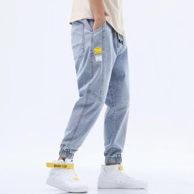 China Men's Breathable Fashion Pants 2021 Spring Link-foot Jeans With Elastic Band Leg Youth School Cargo Teenagers Light Blue Casual Pants for sale