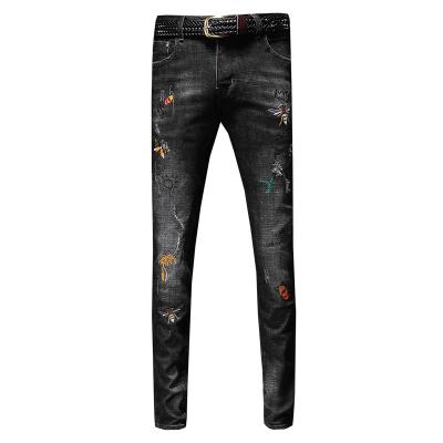 China 2021 New Brand Spring Bee Small Feet Animal Embroidered Skinny Jeans Men Breathable Mens Black Cowboy Trousers Man for sale