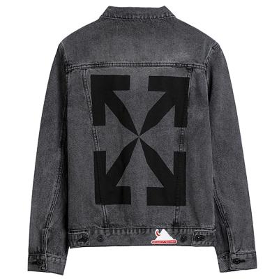 China 2021 Wholesale Fashion Men's Breathable Clothes Casual Streetwear Cotton Wash Arrow Printed Mens Denim Jacket Couple Jacket for sale