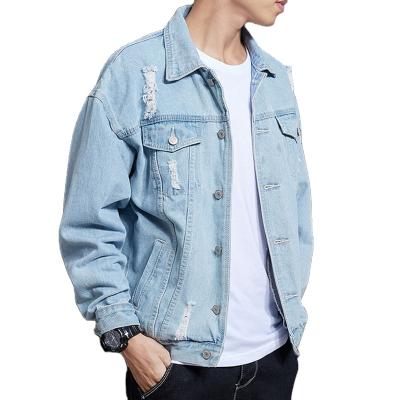 China 2021 Autumn Fashion Men's Fashion Men's Denim Jacket Korean Japanese Loose Drop Shipping Student Denim Coat Riipped Breathable Hole for sale