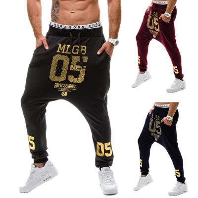 China 2021 Autumn Spring Streetwear Street Dance Casual Gold Number The NEW Hip Hop Anti-pilling Crotch Bottom Foot Beam Leg Pants Printed Trousers Men for sale