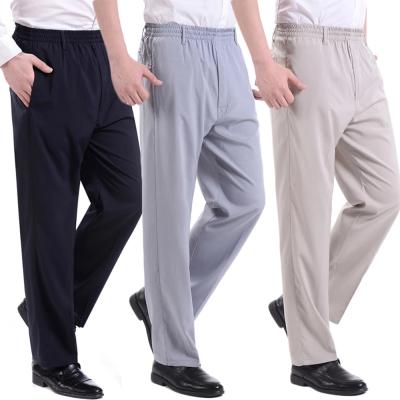 China Anti-pilling fashion 2021 summer thin elastic waist 5xl elderly silk plus pants dad loose loose fat old men loose pants for sale