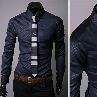 China Camisa Masculina Dark Grain Diamond Lattice Hot Style Cardigan Men's Autumn Dress Shirt Anti-pilling Fashion New2021 Long Sleeve Dress Shirts for sale