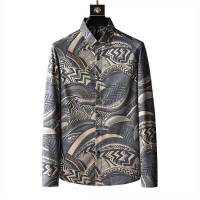 China Autumn New Stock long sleeve anti-pilling printed shirt man's long sleeve no ironing dress shirt a lot per personality young Korean handsome shirt men for sale