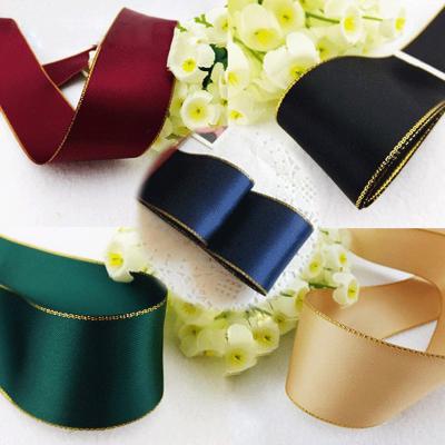 China High End Viable Gift Ribbons Bow Box Packaging Portable 3.8cm Christmas Decoration Gold Rim Edging Red Ribbon Spot Wholesale for sale