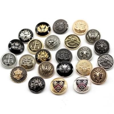 China Wholesale Custom Fancy Custom British Style Dry Cleaning Logo Coat Button Alloy Metal Emblem Leg Lion Head Metal Sewing Buttons for sale