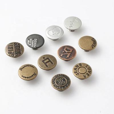 China Cheap Brass Jean Button With Custom Engraved Metal Iron Metal Stainless Steel Denim Prices Viable Garment Accessory For Jacket And Pants for sale