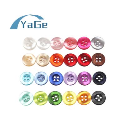 China Colorful Washable Fancy Wide Edge 4holes Custom Engraved LOGO Button Polo Pearl Resin Polyester Plastic For Clothing Shirt Buttons for sale