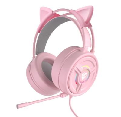 China Earphone Cat Ears Cute Kids Headset Game Wired 3.5mm Cable Headset With Mic For PC Laptop Computer for sale