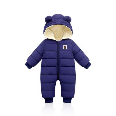 China 2022 anti-shrink autumn and new winter baby kids plus thick velvet bottom cotton overalls boys and girls romper hooded romper for sale