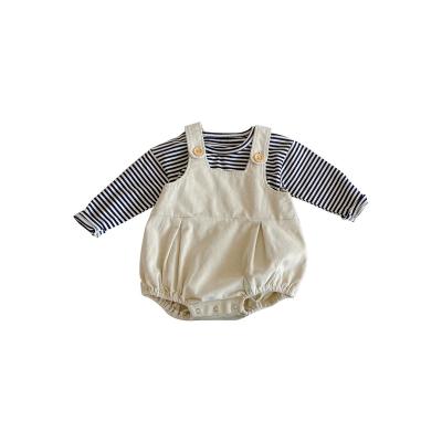 China NEW BABY JUMPSUIT stripe long sleeve corduroy strap baby two piece spring set soft korean romper suit for sale