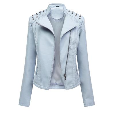 China Viable Good Quality Leather Jackets Fashioned Chain Studded Women Shiny Coat Leather Jackets for sale