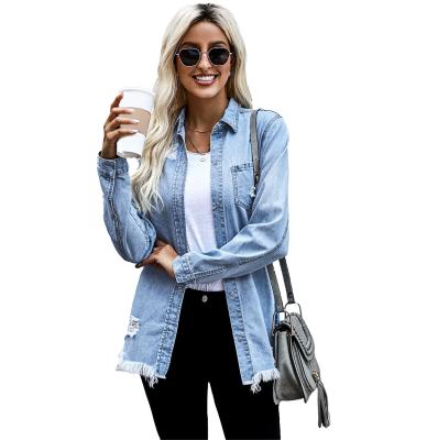 China Sustainable New Fashion Long Sleeve Long Tops Ladies Women Jeans Casual Wear Shirt for sale