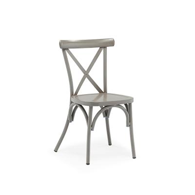 China Art Retro Industrial Aluminum Chair Water Proof Outdoor Bar Stool Metal Cross-Back Retro Dining Chair for sale