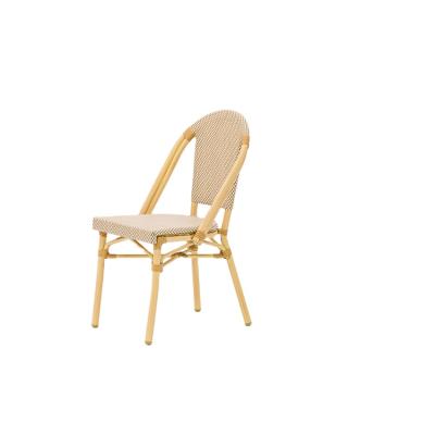 China Modern Outdoor French Aluminum Armless Rattan Chair Manual Rope Garden Stacking Shape Design Rattan Restaurant Cafe Chair for sale