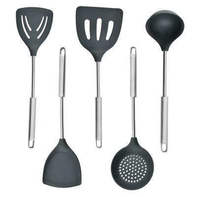 China Sustainable Household Kitchen Spatula Spoon Stainless Steel Tube Handle Silicone Kitchenware 5 Sets for sale