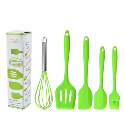 China Viable in stock 5 piece set silicone cooker set fry colorful non spatula beater stick bakeware set for sale