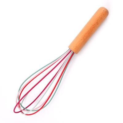 China Sustainable Wholesale Wooden 26cm + Silicone + Stainless Steel Handle Cream Stirring Multifunctional Egg Beater for sale