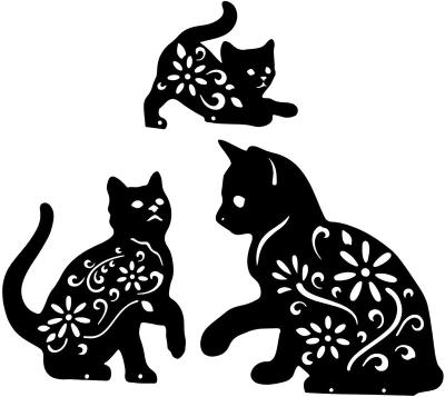 China Farmhouse 3PCS Cat Garden Decor - Cat Garden Statues - decorative animal statues - metal silhouette yard animal stake for sale