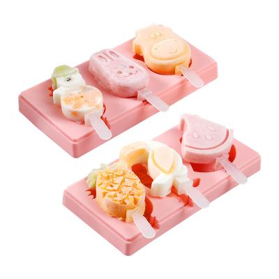 China Viable Factory Wholesale Pink Color Cartoon Silica Gel Ice Cream Mold Silicone Popsicle Mold DIY for sale