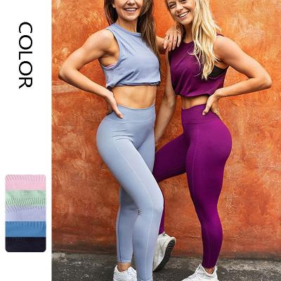 China Breathable 2 Piece Workout Fitness GYM Set Yoga Women Running Active Sportwear Hign Waist Legging Suit for sale