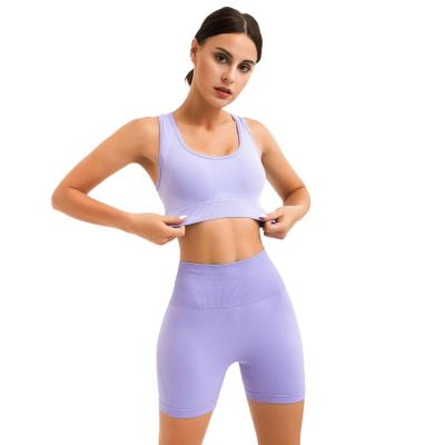 China Breathable Womens 2 Piece Workout Outfits High Waist Running Suit Shorts Yoga Seamless Crop Top Gym Sets for sale