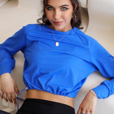 China Breathable Women's Long Sleeve Crop Tops Seamless Workout Shirts Fitted Crewneck Ribbed Basic Tight Tees for sale